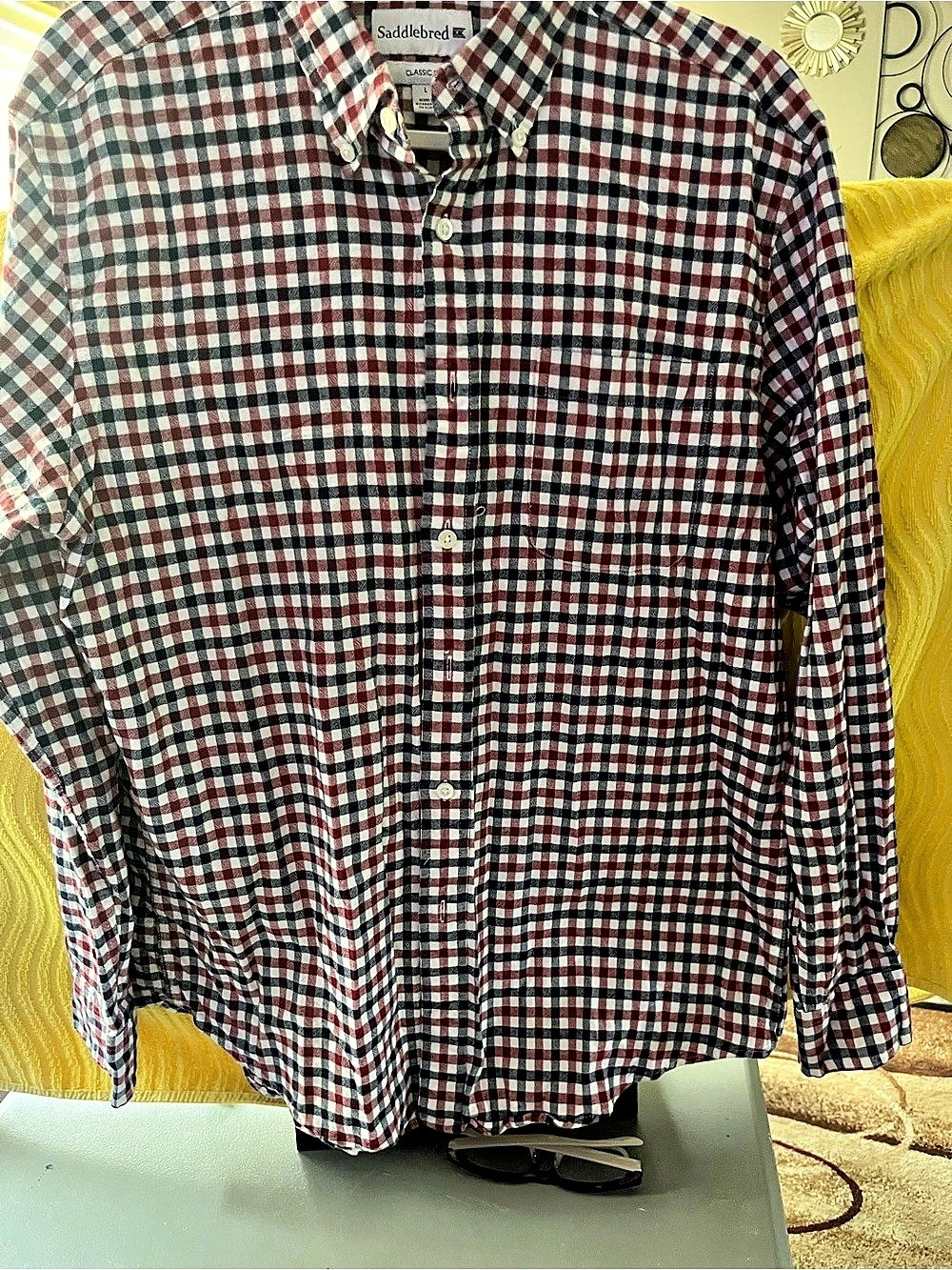 Saddlebred Classic Fit Plaid Button Down in Red & White Size Large Like New